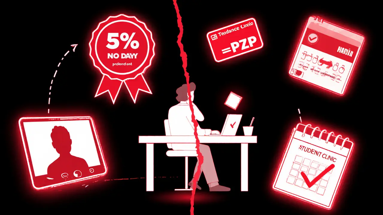 Klient ve hybridní terapii, část online, část v kanceláři, s červenými zvýrazněními slev a pojištěním.