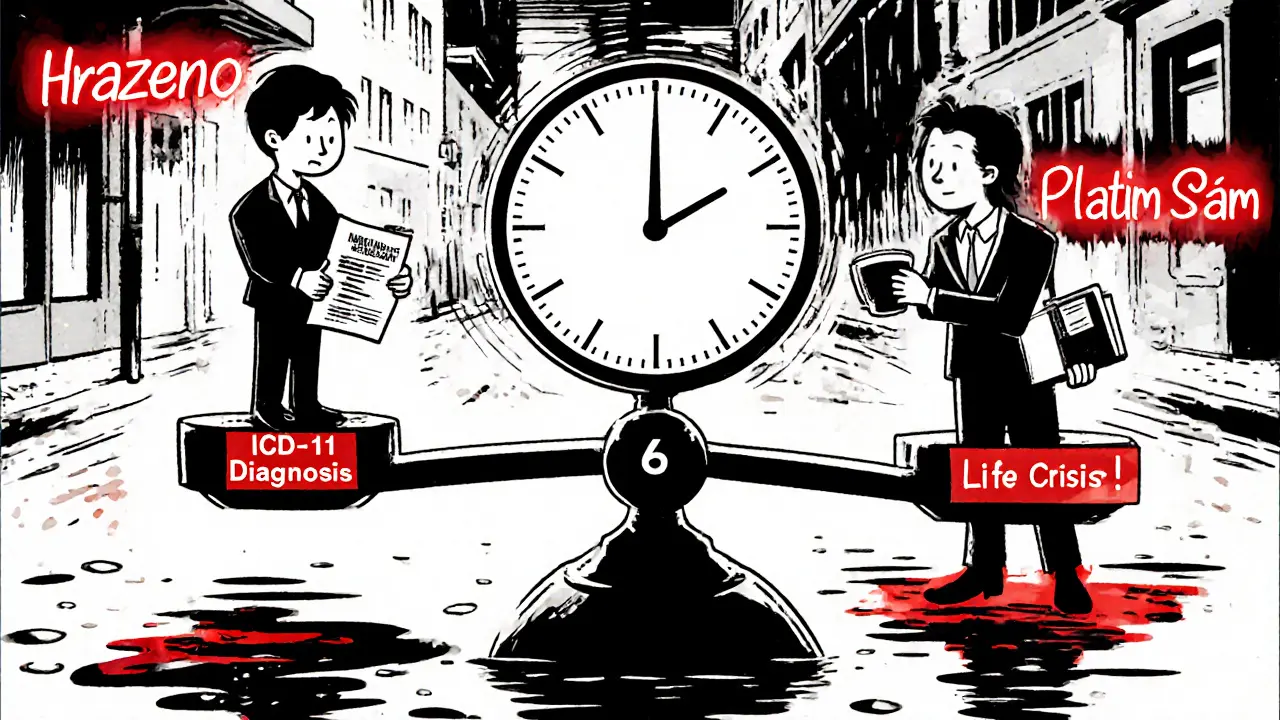 Váha mezi dlouhou čekací dobou a rychlou, ale nehrazenou terapií.