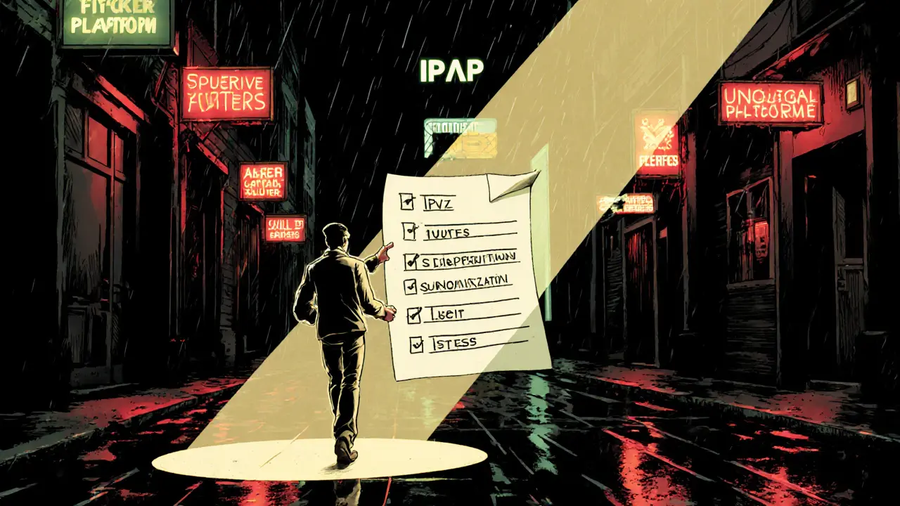 Člověk s třemi klíčovými filtry jde po osvětlené cestě k ověřenému zdroji terapie.