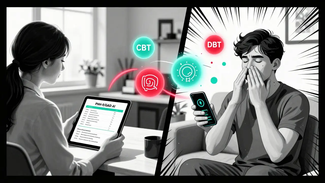 Terapeut a klient v kanceláři, kde se propojují digitální nástroje a terapeutická sezení.