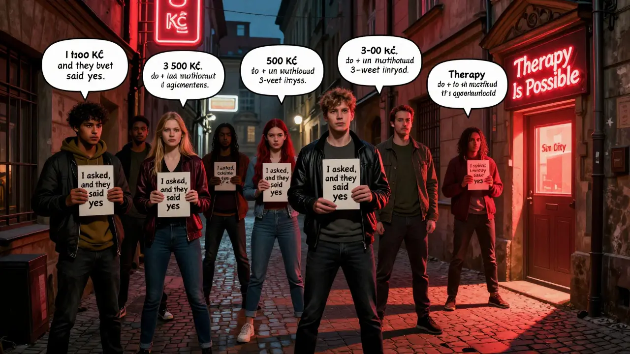 Lidé v českých městech s hláškami o úspěšných dohodách o splátkách psychoterapie.