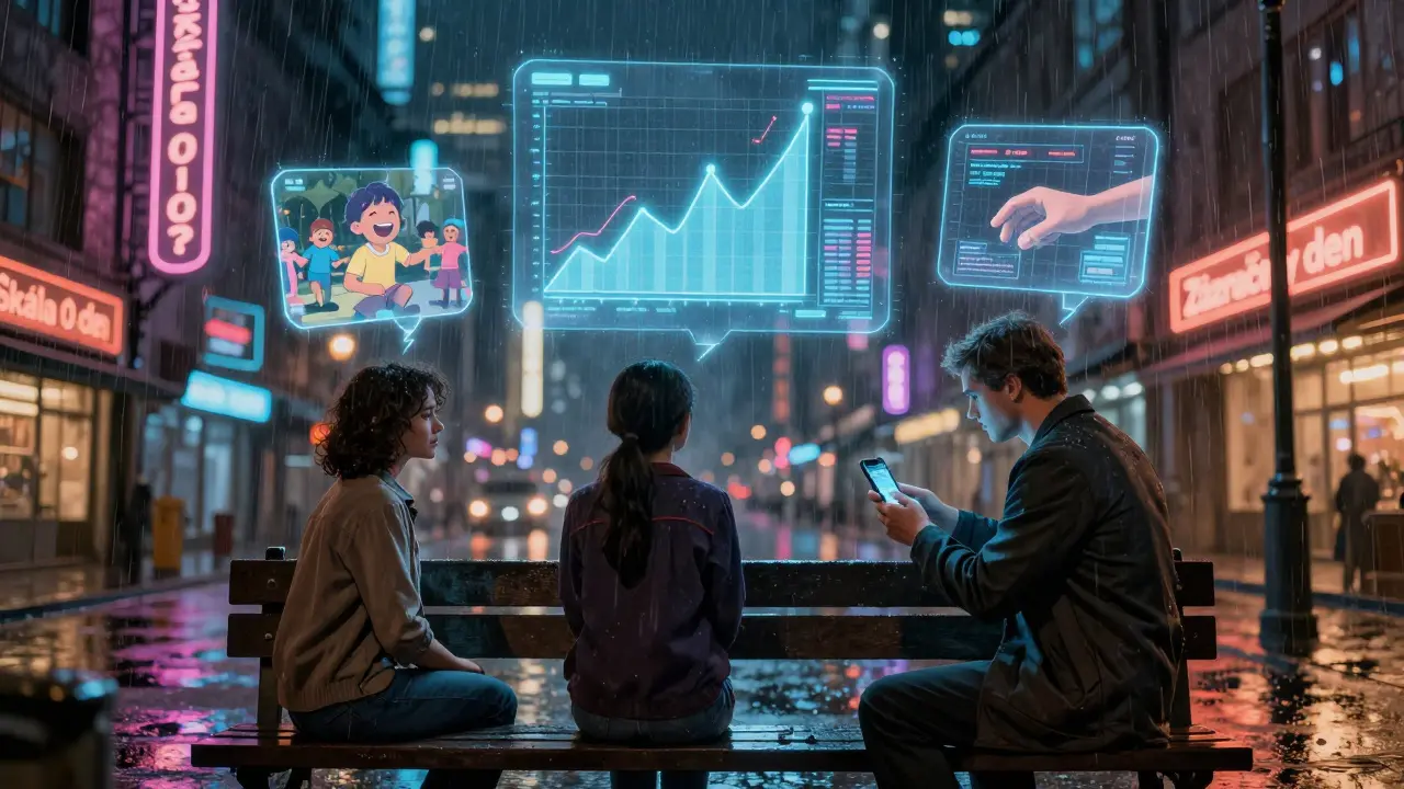 Futuristická scéna v Praze: myšlenky klienta se promítají jako hologramy, terapie 2.0.