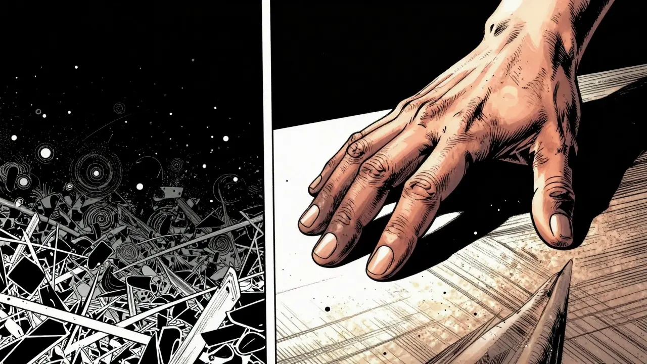 Detail ruky vnímající texturu předmětu v kontrastním černobílém stylu.