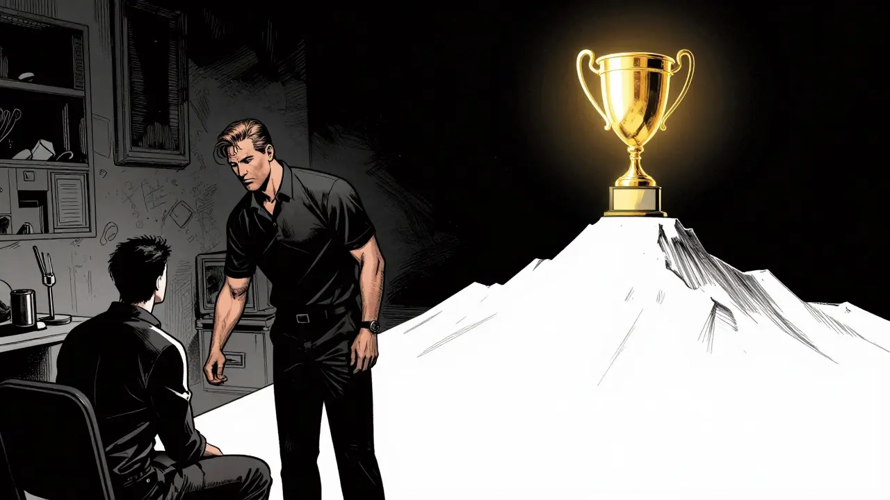 Konceptuální zobrazení koučinku jako cesty k cíli v kontrastním komiksovém stylu.