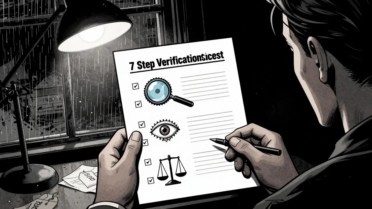Symbolický checklist pro ověření terapeuta v noirovém stylu