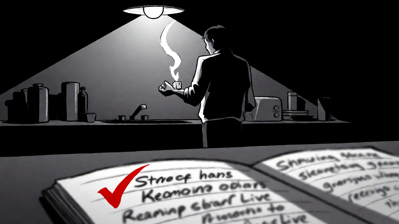 Osoba používající led na zápěstí v kuchyni, noir styl s červenými detaily